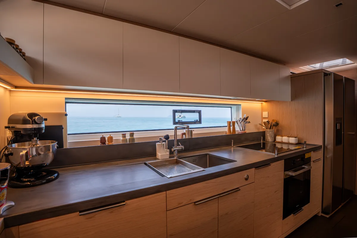 Galley of Sailuxe - Gloria, a Lagoon Sixty 5 catamaran at Capo d'Orlando, Italy