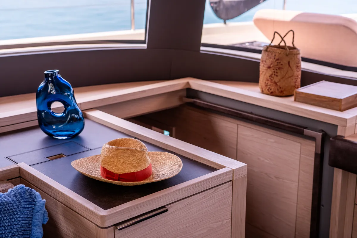 Salon of Sailuxe - Gloria, a Lagoon Sixty 5 catamaran at Capo d'Orlando, Italy