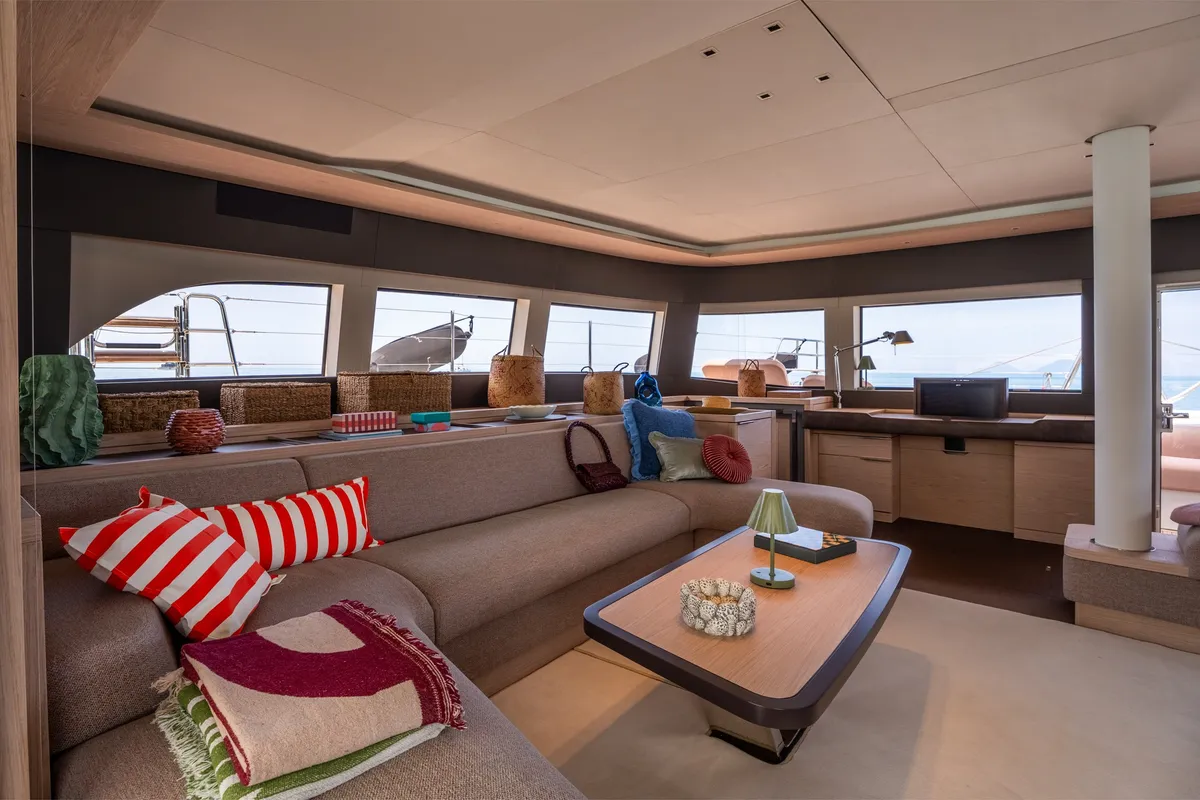 Salon of Sailuxe - Gloria, a Lagoon Sixty 5 catamaran at Capo d'Orlando, Italy