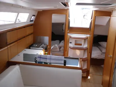 Galley of Paloma, a Jeanneau Sun Odyssey 379 sailboat at Općina Sukošan, Croatia