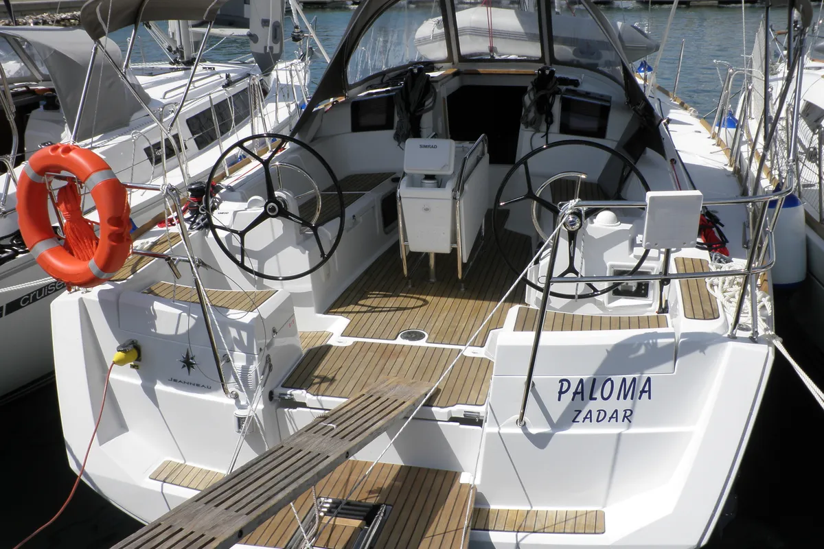 Cockpit of Paloma, a Jeanneau Sun Odyssey 379 sailboat at Općina Sukošan, Croatia