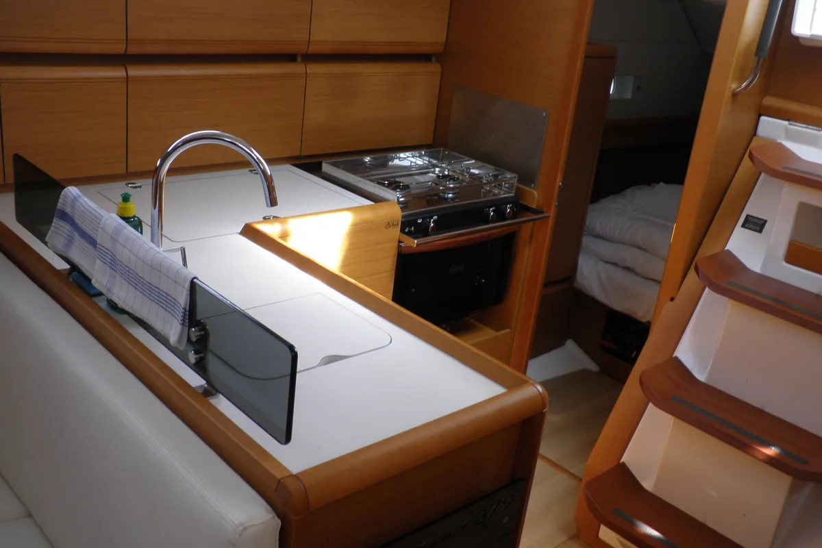 Galley of Paloma, a Jeanneau Sun Odyssey 379 sailboat at Općina Sukošan, Croatia