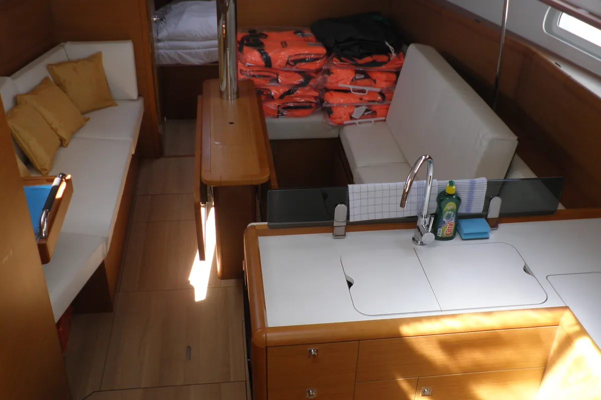 Galley of Paloma, a Jeanneau Sun Odyssey 379 sailboat at Općina Sukošan, Croatia