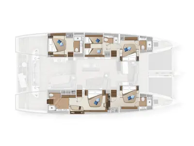 Floor plan of Sailuxe - Aura, a Lagoon Sixty 5 catamaran at Salerno, Italy