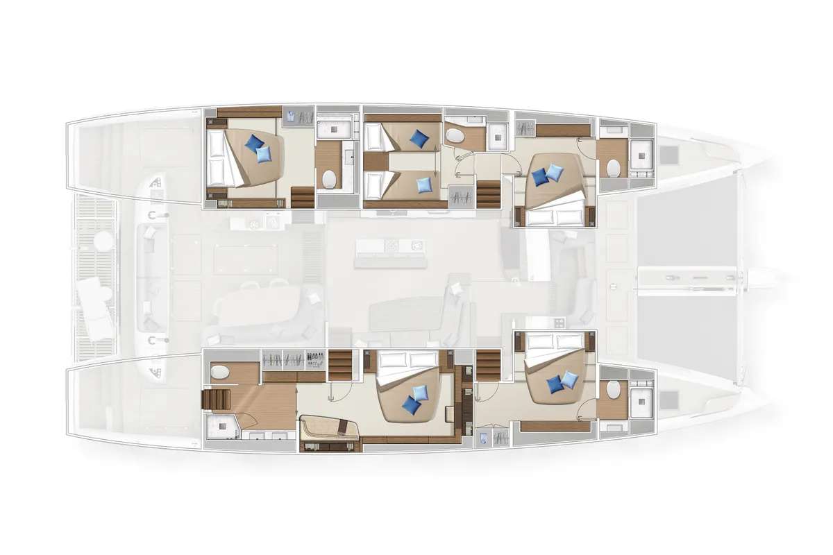 Floor plan of Sailuxe - Aura, a Lagoon Sixty 5 catamaran at Salerno, Italy