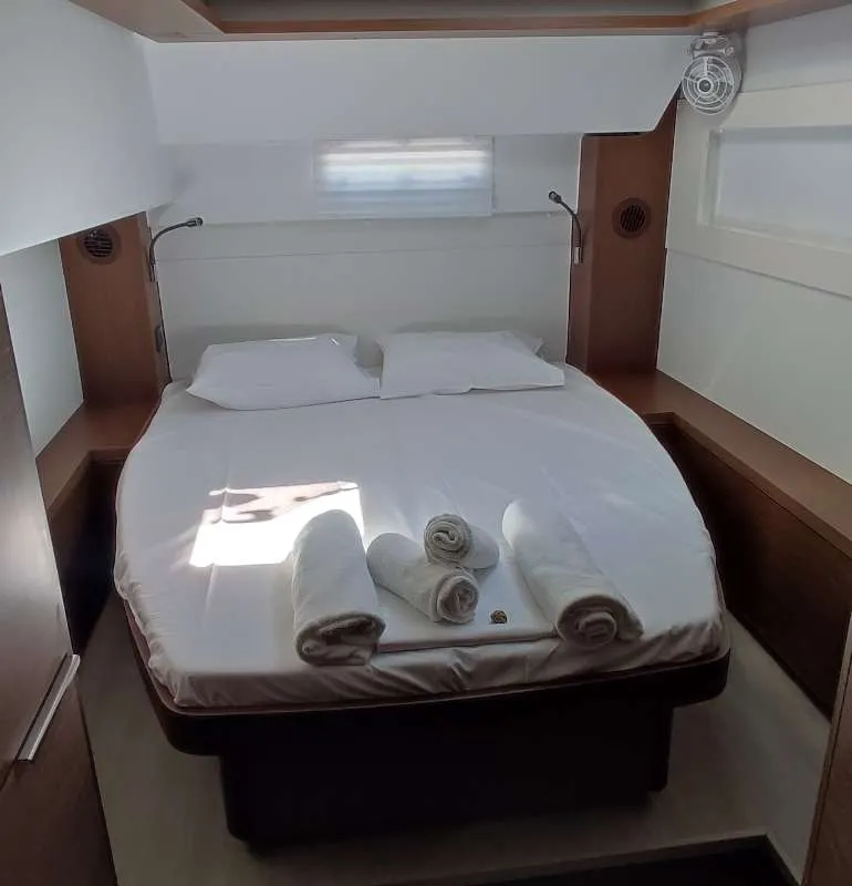 Cabin on Rocky, a Lagoon 46 catamaran at Lavrion, Greece