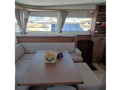 Salon of Rocky, a Lagoon 46 catamaran at Lavrion, Greece