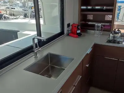 Galley of Rocky, a Lagoon 46 catamaran at Lavrion, Greece