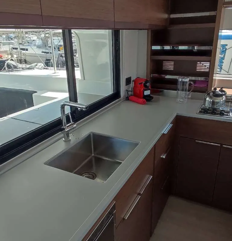Galley of Rocky, a Lagoon 46 catamaran at Lavrion, Greece