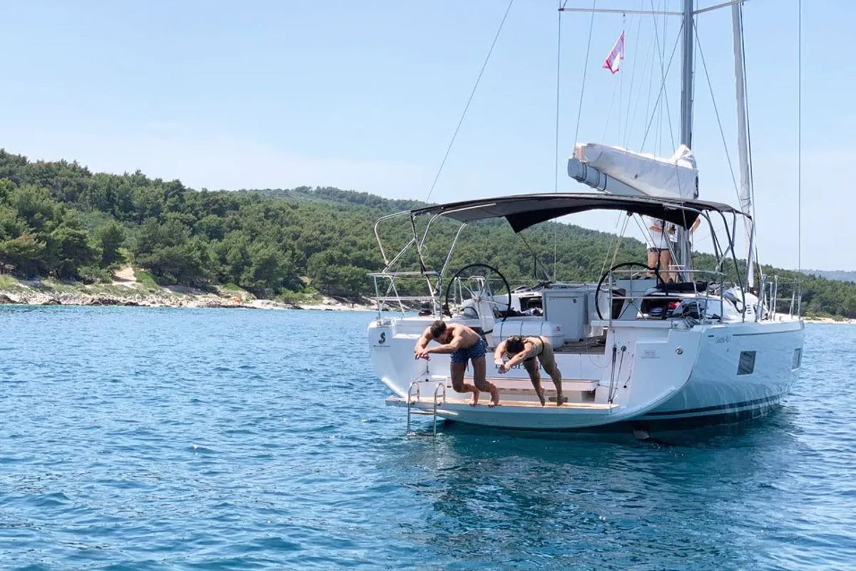 Exterior view of Despacito, a Beneteau Oceanis 46.1 sailboat at Split, Croatia