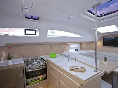 Galley of Midnight, a Elan Impression 45 sailboat at Grad Trogir, Croatia
