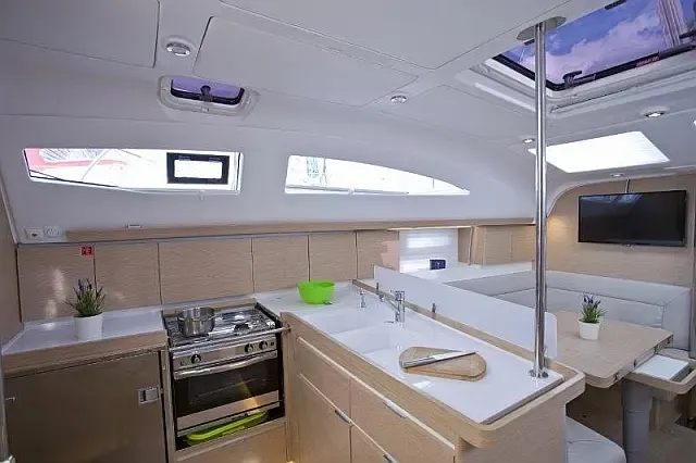 Galley of Midnight, a Elan Impression 45 sailboat at Grad Trogir, Croatia