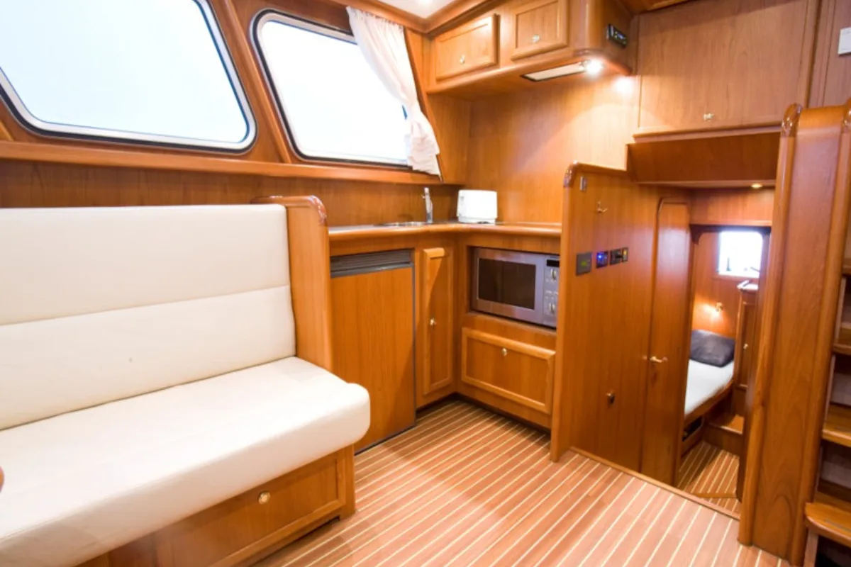 Salon of Drait 73, a De Drait Impression 1280 motorboat at Drachten, Netherlands