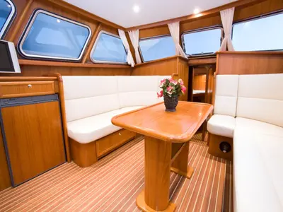 Salon of Drait 73, a De Drait Impression 1280 motorboat at Drachten, Netherlands