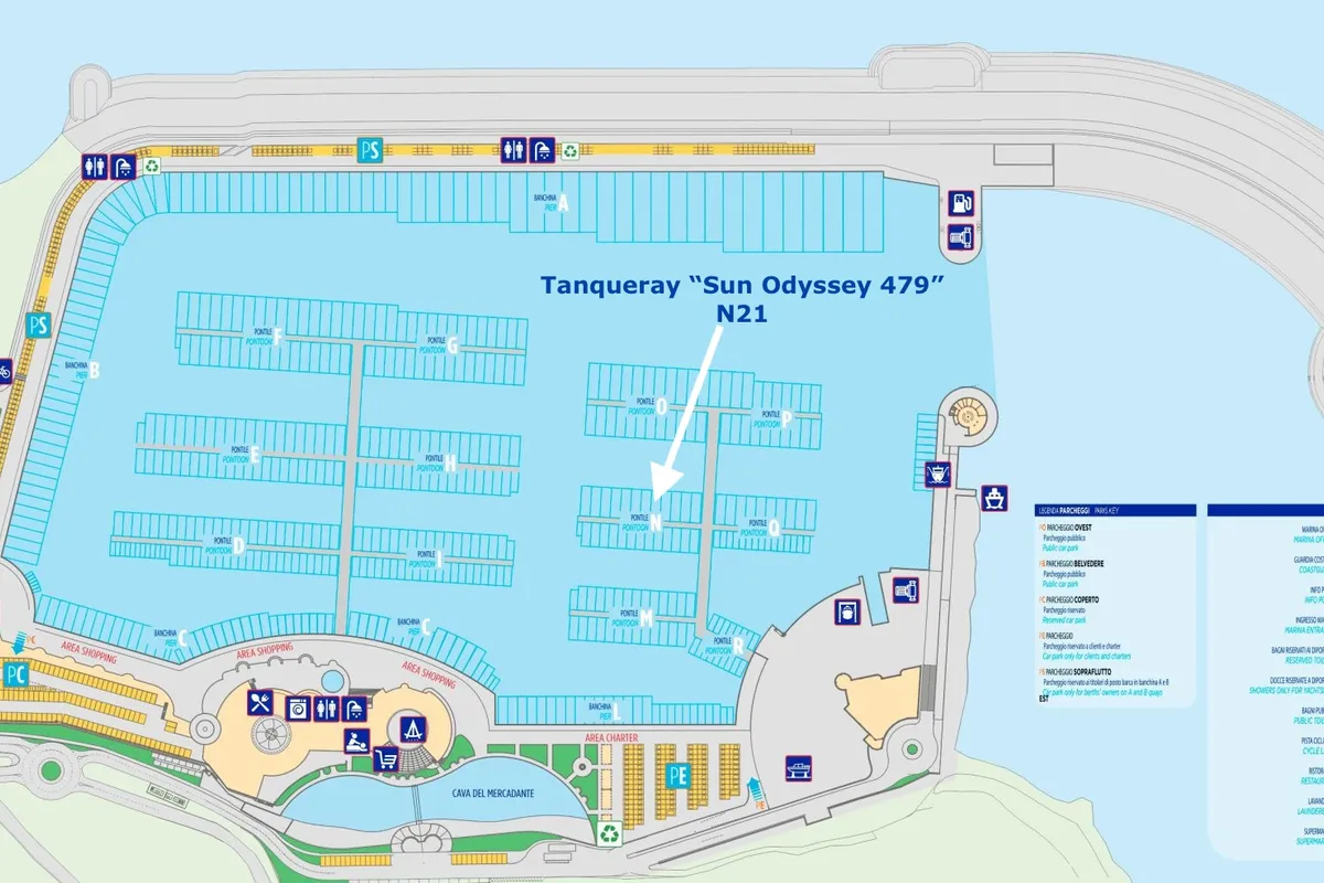 Tanqueray, a Jeanneau Sun Odyssey 479 sailboat at Capo d'Orlando, Italy