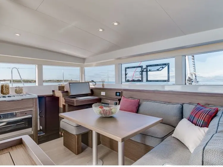 Salon of Bubi, a Lagoon 40 catamaran at La Spezia, Italy