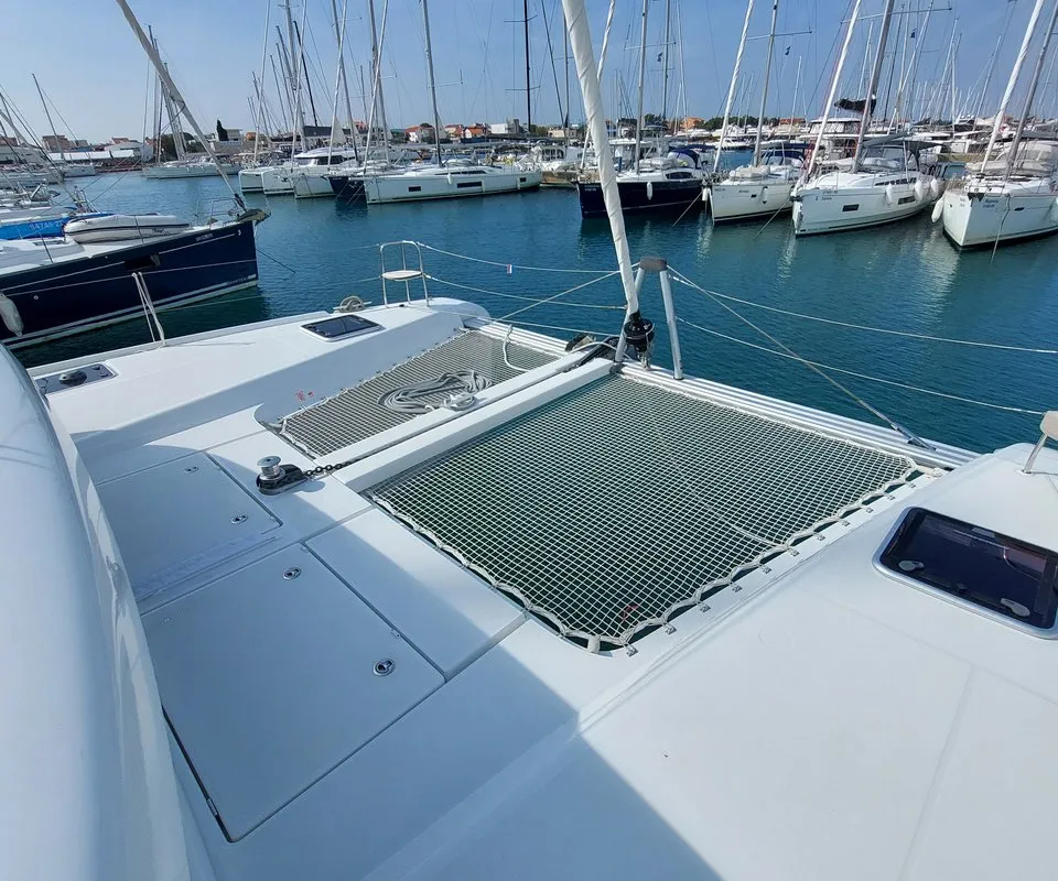 Deck of Dalmatia Sunrise, a Lagoon 42 catamaran at Sukošan, Croatia