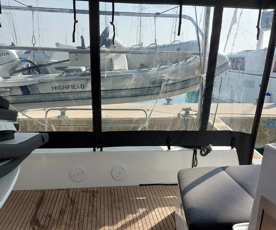 Deck of Dalmatia Sunrise, a Lagoon 42 catamaran at Sukošan, Croatia