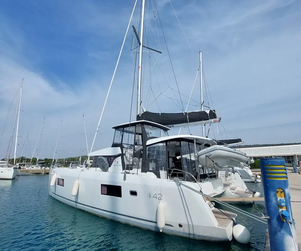 Exterior view of Dalmatia Sunrise, a Lagoon 42 catamaran at Sukošan, Croatia