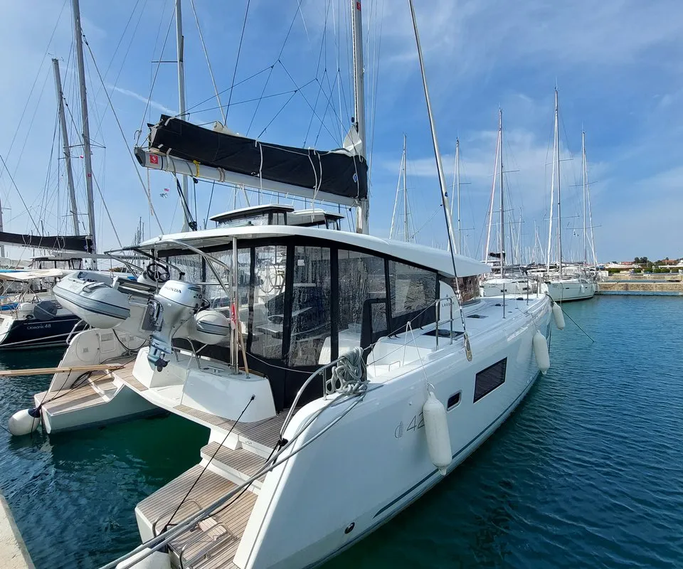 Exterior view of Dalmatia Sunrise, a Lagoon 42 catamaran at Sukošan, Croatia