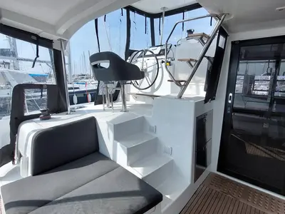 Cockpit of Dalmatia Sunrise, a Lagoon 42 catamaran at Sukošan, Croatia