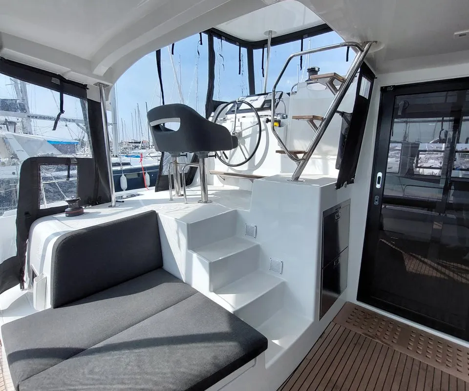 Cockpit of Dalmatia Sunrise, a Lagoon 42 catamaran at Sukošan, Croatia