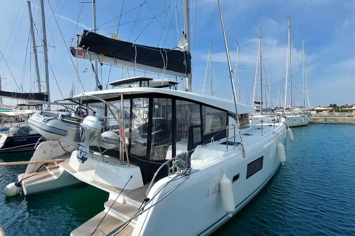 Dalmatia Sunrise, a Lagoon 42 catamaran at Sukošan, Croatia