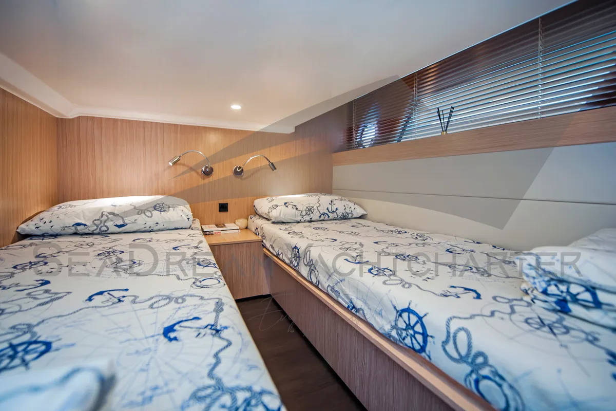 Cabin on SUNSHINE, a Bavaria Virtess 420 Fly motorboat at Općina Sukošan, Croatia