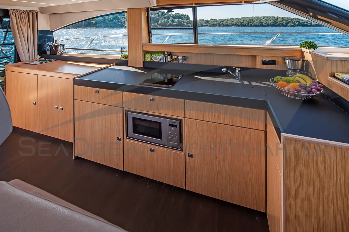 Galley of SUNSHINE, a Bavaria Virtess 420 Fly motorboat at Općina Sukošan, Croatia