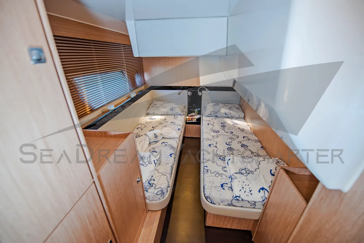 Cabin on SUNSHINE, a Bavaria Virtess 420 Fly motorboat at Općina Sukošan, Croatia