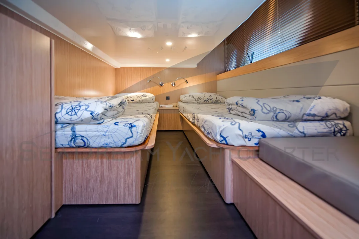 Cabin on SUNSHINE, a Bavaria Virtess 420 Fly motorboat at Općina Sukošan, Croatia