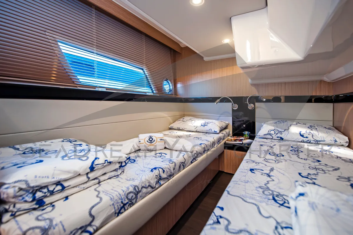 Cabin on SUNSHINE, a Bavaria Virtess 420 Fly motorboat at Općina Sukošan, Croatia