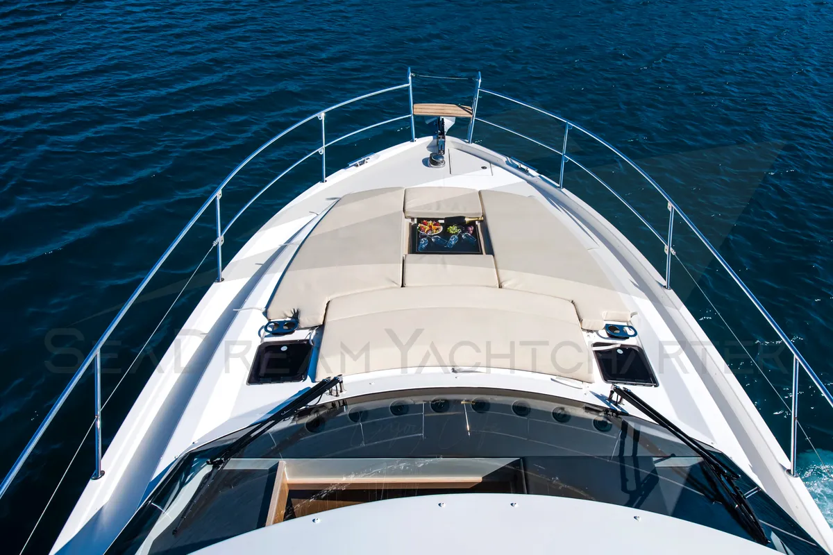 Deck of SUNSHINE, a Bavaria Virtess 420 Fly motorboat at Općina Sukošan, Croatia