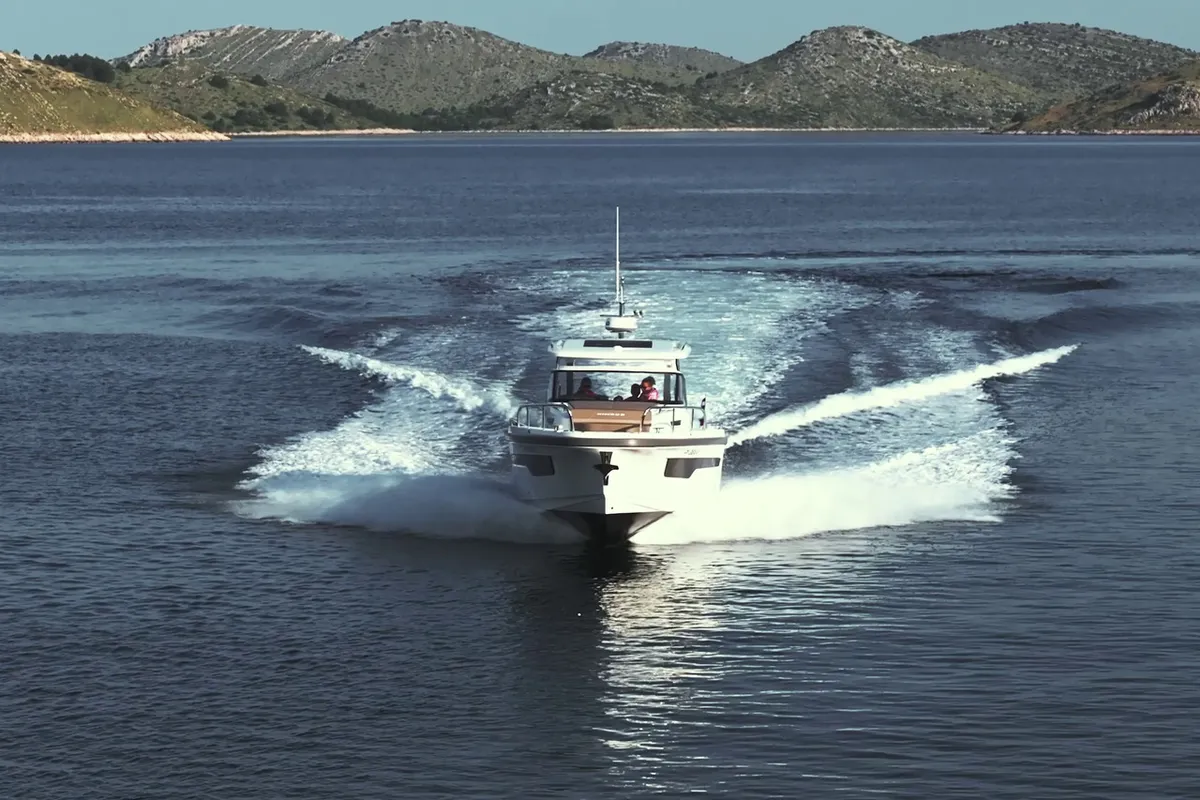 Exterior view of Kali, a Nimbus T11 motorboat at Općina Sukošan, Croatia
