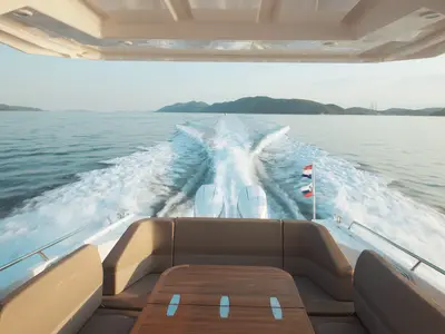 Deck of Kali, a Nimbus T11 motorboat at Općina Sukošan, Croatia