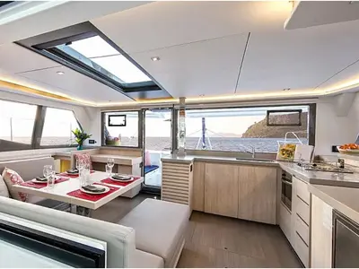 Celavie III, a Leopard 45 catamaran at Lefkada, Greece