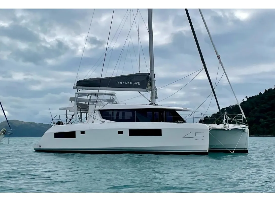 Celavie III, a Leopard 45 catamaran at Lefkada, Greece