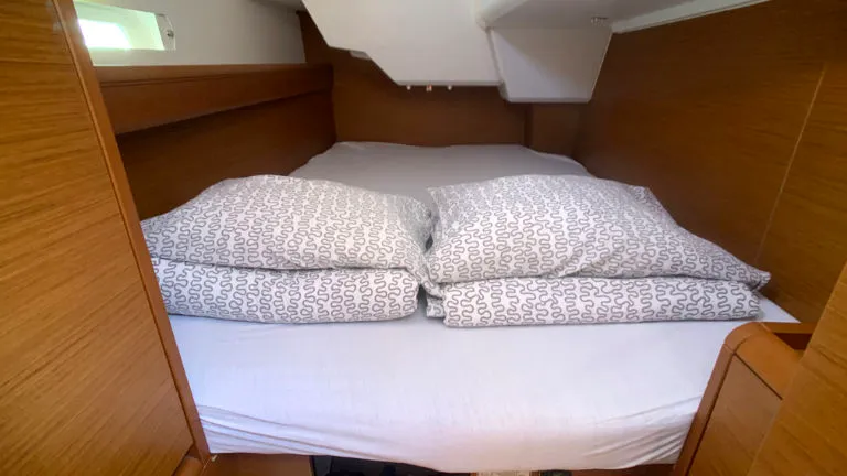 Cabin on Amadeus, a Jeanneau Sun Odyssey 389 sailboat at Općina Rogoznica, Croatia