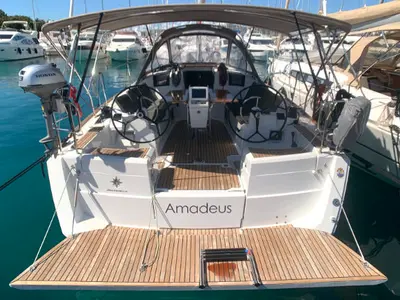 Cockpit of Amadeus, a Jeanneau Sun Odyssey 389 sailboat at Općina Rogoznica, Croatia
