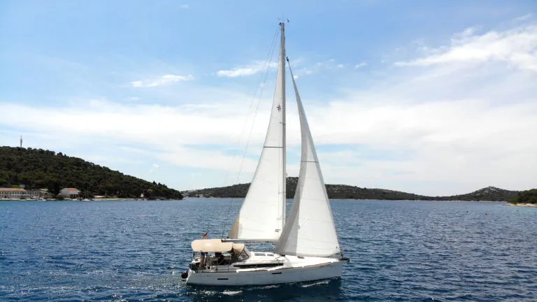 Exterior view of Amadeus, a Jeanneau Sun Odyssey 389 sailboat at Općina Rogoznica, Croatia