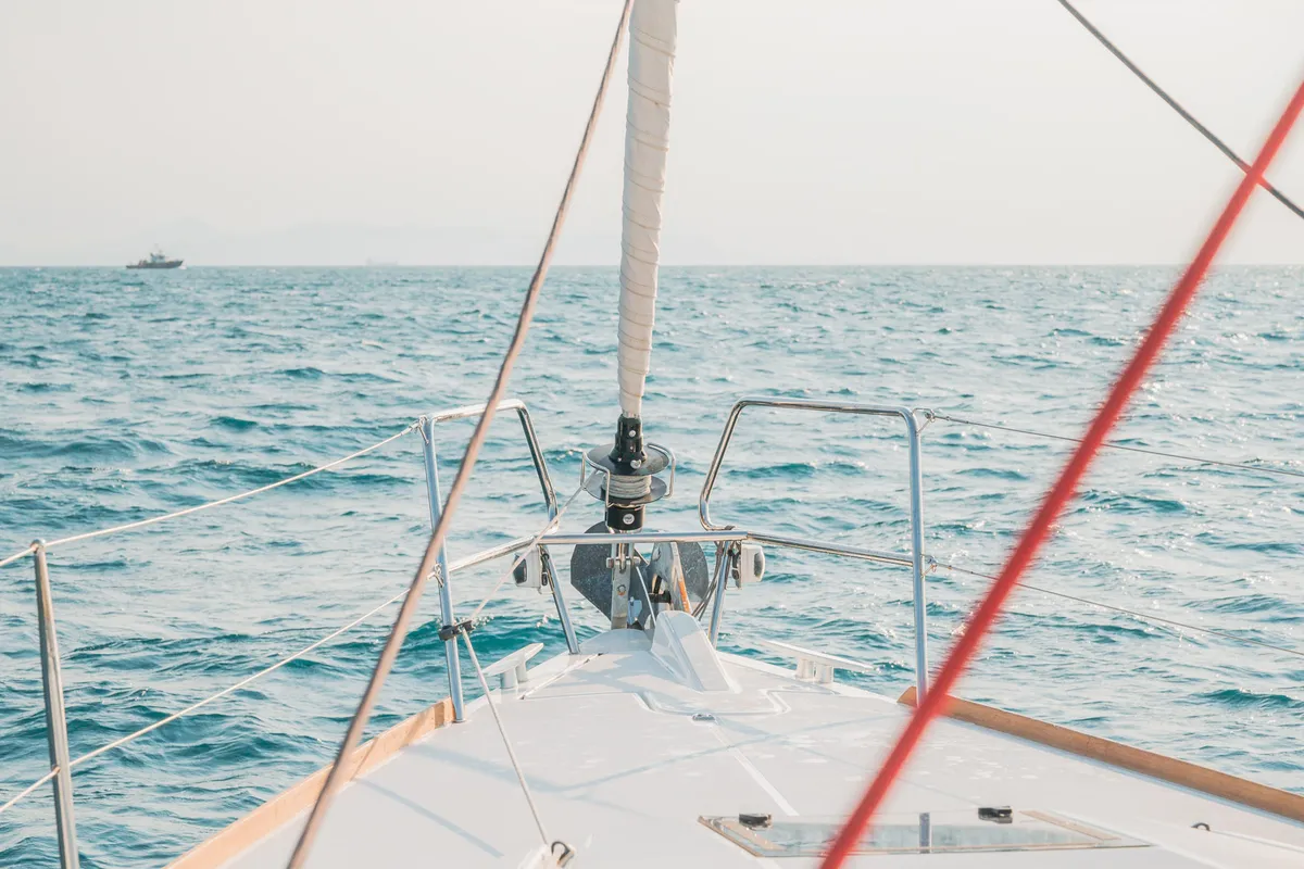 Deck of Asante, a Jeanneau Sun Odyssey 449 sailboat at Municipal Unit of Lefkada, Greece