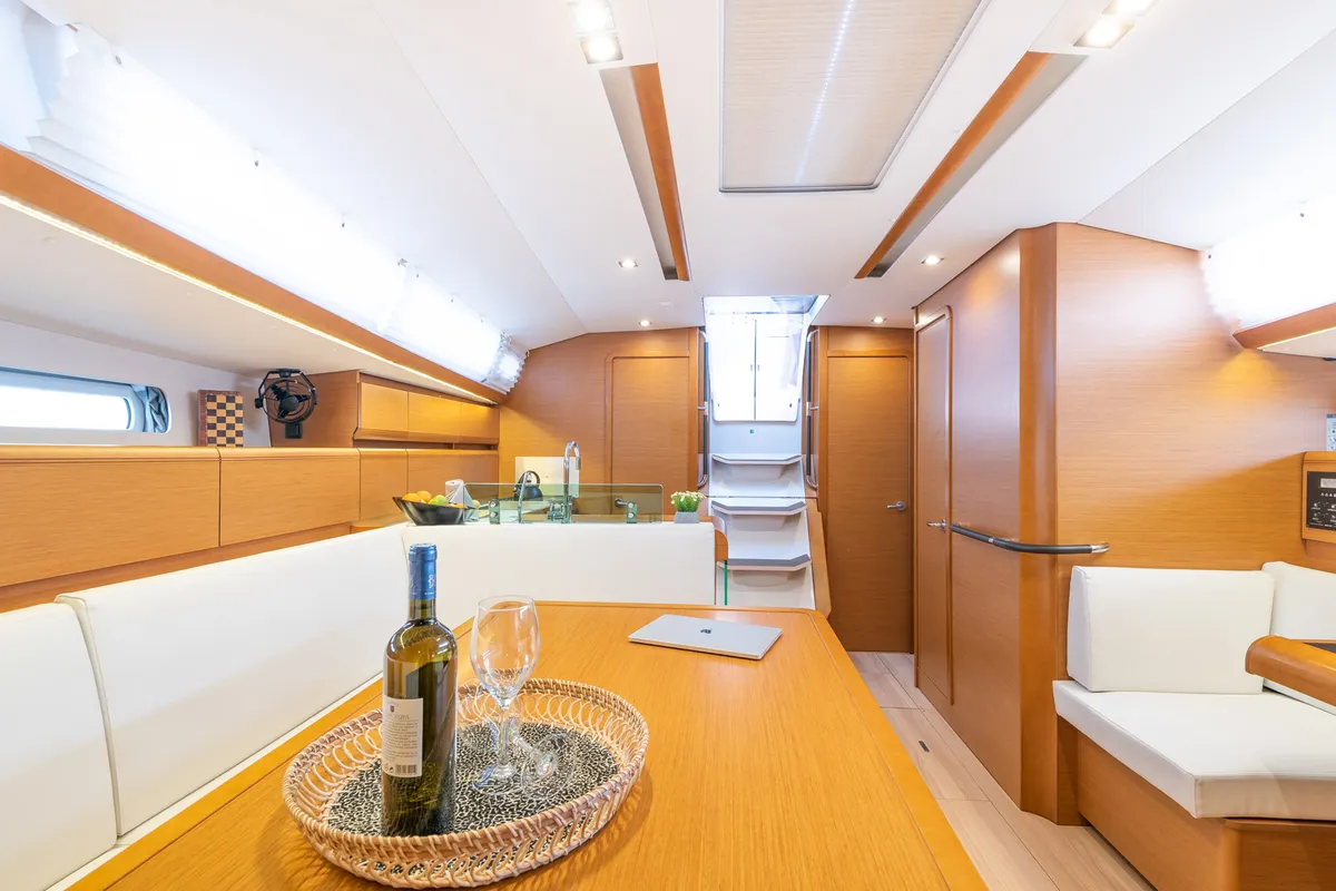 Galley of Asante, a Jeanneau Sun Odyssey 449 sailboat at Municipal Unit of Lefkada, Greece