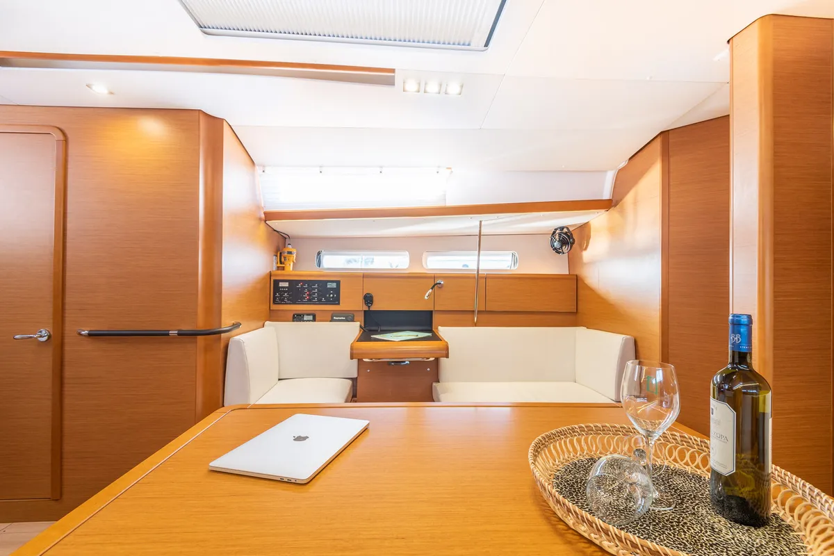 Salon of Asante, a Jeanneau Sun Odyssey 449 sailboat at Municipal Unit of Lefkada, Greece