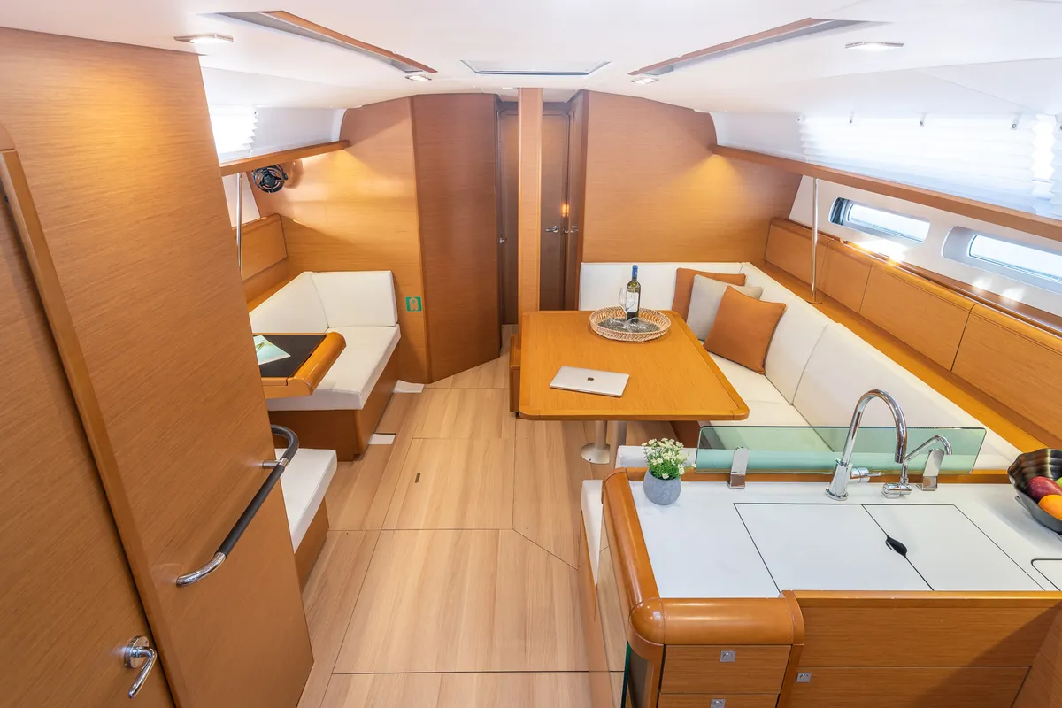 Salon of Asante, a Jeanneau Sun Odyssey 449 sailboat at Municipal Unit of Lefkada, Greece