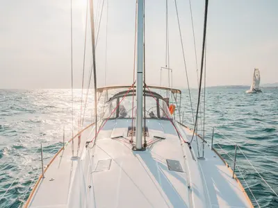 Cockpit of Asante, a Jeanneau Sun Odyssey 449 sailboat at Municipal Unit of Lefkada, Greece