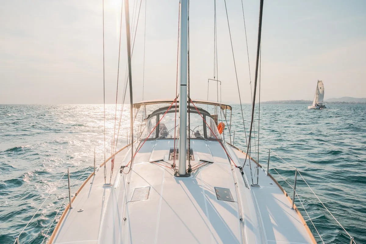 Cockpit of Asante, a Jeanneau Sun Odyssey 449 sailboat at Municipal Unit of Lefkada, Greece