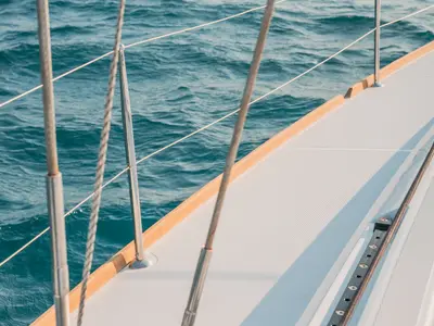 Deck of Asante, a Jeanneau Sun Odyssey 449 sailboat at Municipal Unit of Lefkada, Greece