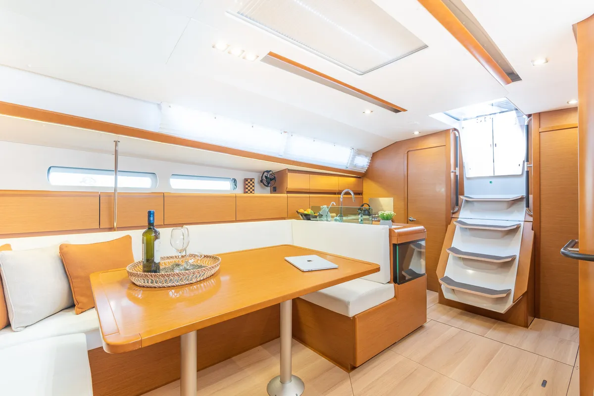 Salon of Asante, a Jeanneau Sun Odyssey 449 sailboat at Municipal Unit of Lefkada, Greece