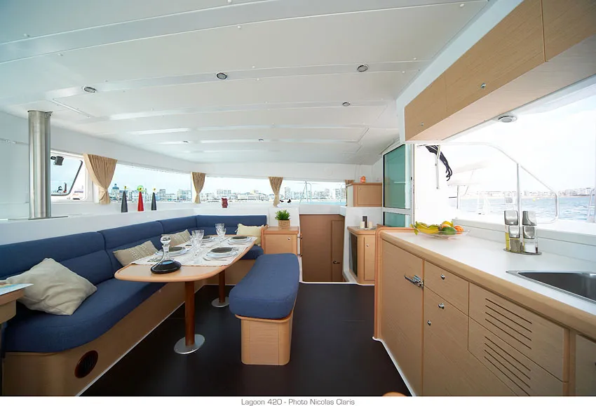 Galley of Dynamis, a Lagoon 420 catamaran at Sithonia, Greece