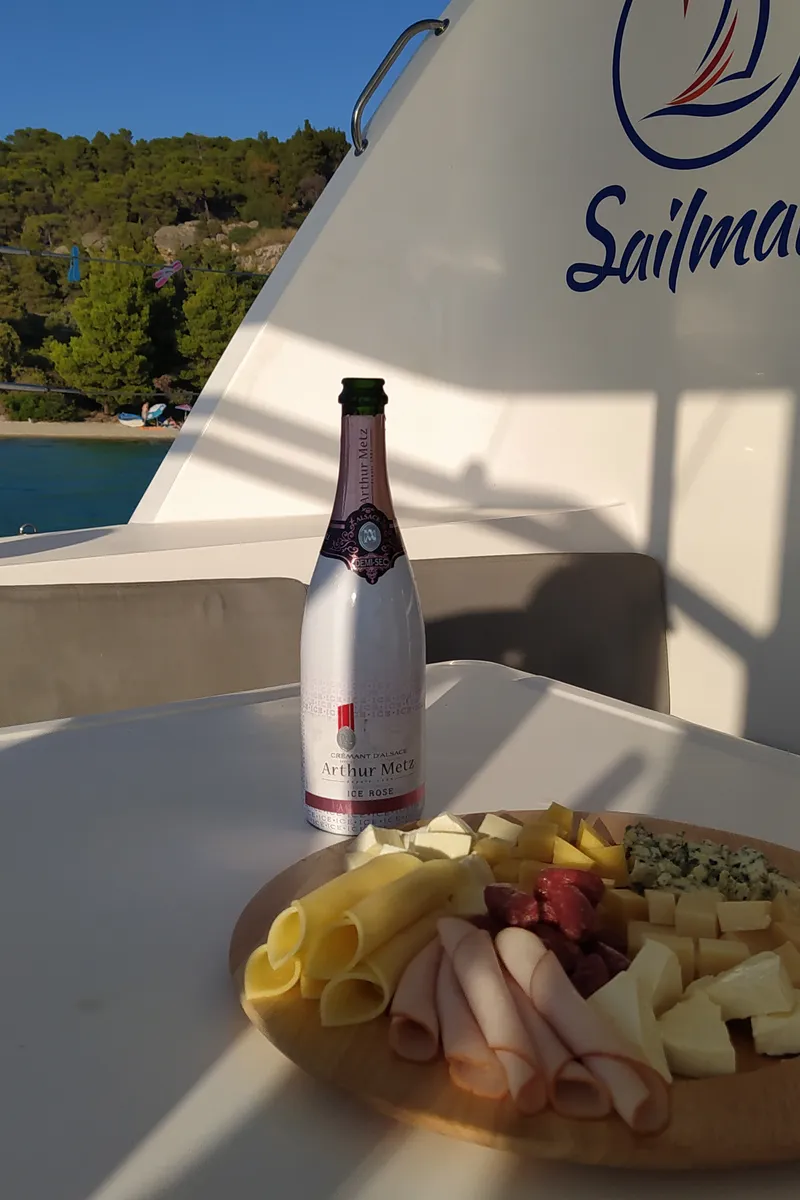 Deck of Dynamis, a Lagoon 420 catamaran at Sithonia, Greece